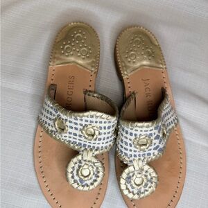 Jack Rogers Gold and Blue Gingham Thong Sandals